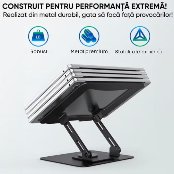 Suport laptop reglabil din metal VarioShop®, cu rotire 360°, inaltime si unghi ajustabile, design ergonomic, stabil si durabil, ideal pentru birou si acasa, Negru [2]