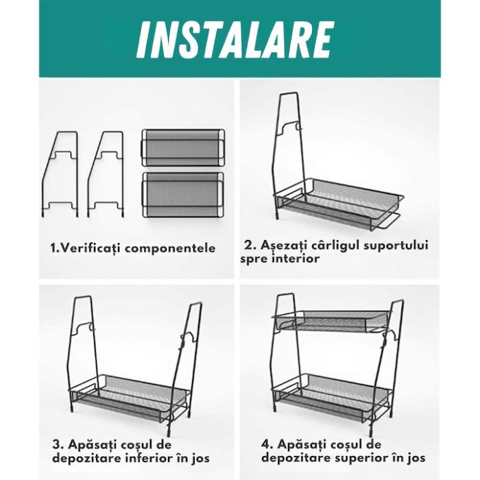 Suport metalic multifunctional pentru organizare VarioShop®, cu 2 etaje, stabil, montare usoara, ideal pentru condimente, cosmetice, 32.5 x 14 x 31 cm, Negru [3]