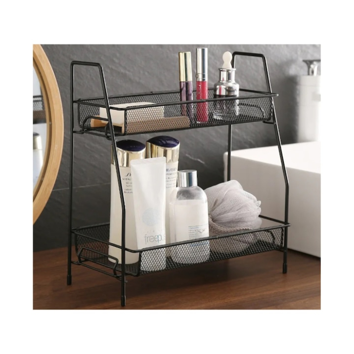 Suport metalic multifunctional pentru organizare VarioShop®, cu 2 etaje, stabil, montare usoara, ideal pentru condimente, cosmetice, 32.5 x 14 x 31 cm, Negru [7]