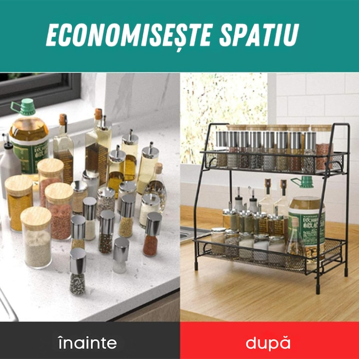 Suport metalic multifunctional pentru organizare VarioShop®, cu 2 etaje, stabil, montare usoara, ideal pentru condimente, cosmetice, 32.5 x 14 x 31 cm, Negru [2]