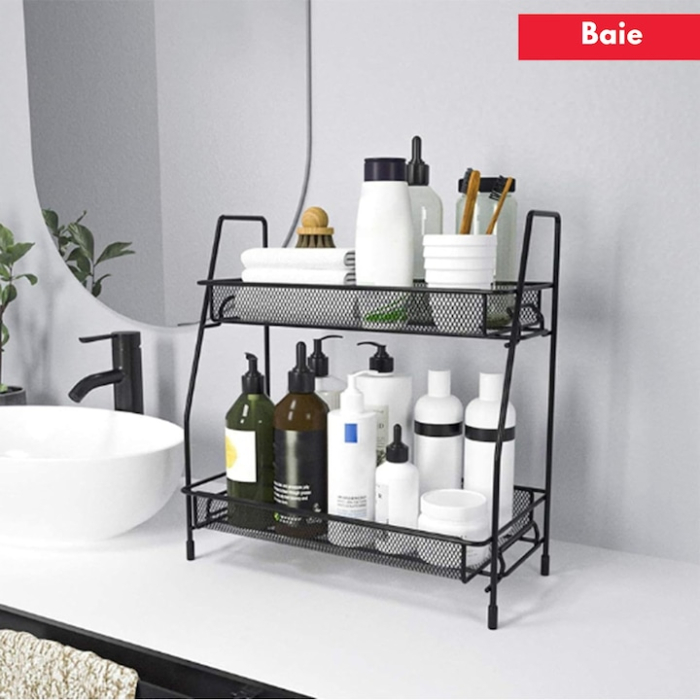 Suport metalic multifunctional pentru organizare VarioShop®, cu 2 etaje, stabil, montare usoara, ideal pentru condimente, cosmetice, 32.5 x 14 x 31 cm, Negru [5]