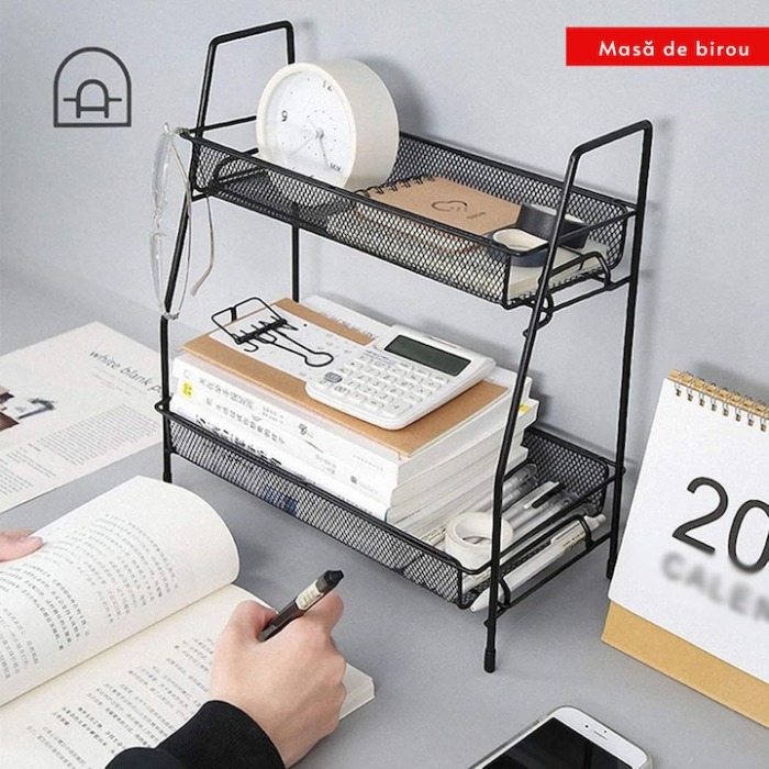 Suport metalic multifunctional pentru organizare VarioShop®, cu 2 etaje, stabil, montare usoara, ideal pentru condimente, cosmetice, 32.5 x 14 x 31 cm, Negru [6]