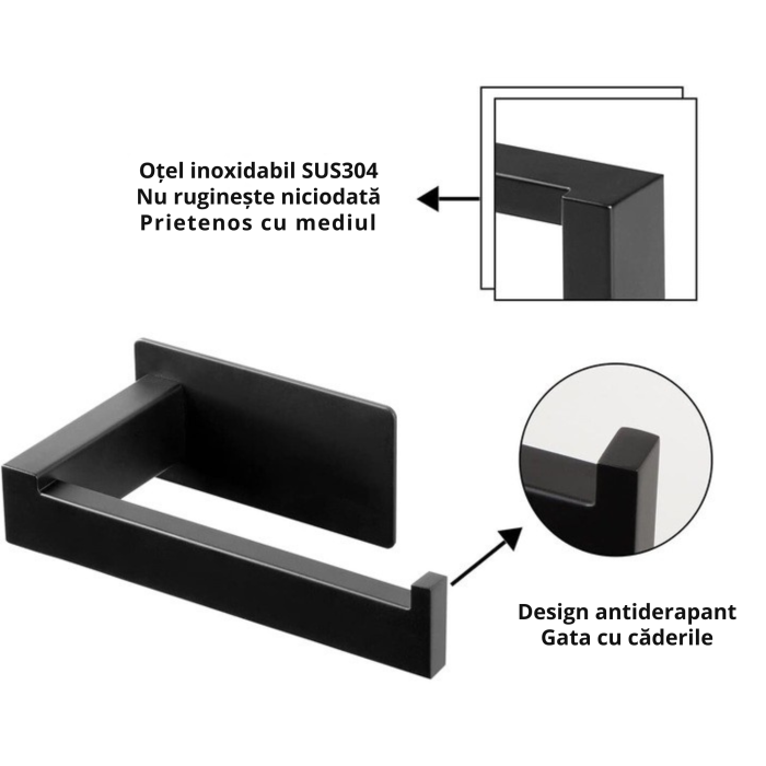 Suport metalic pentru hartie igienica VarioShop®, stil loft, cu montare pe perete fara gaurire, Negru mat [2]