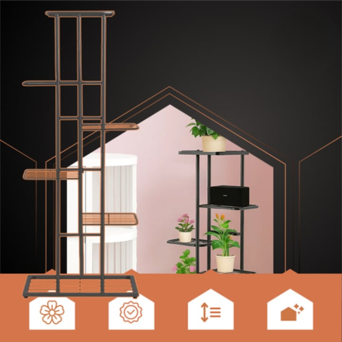 Suport metalic pentru plante VarioShop®, cu 6 niveluri, stil loft, structura stabila, design modern, montaj usor, ideal pentru interior, negru [5]