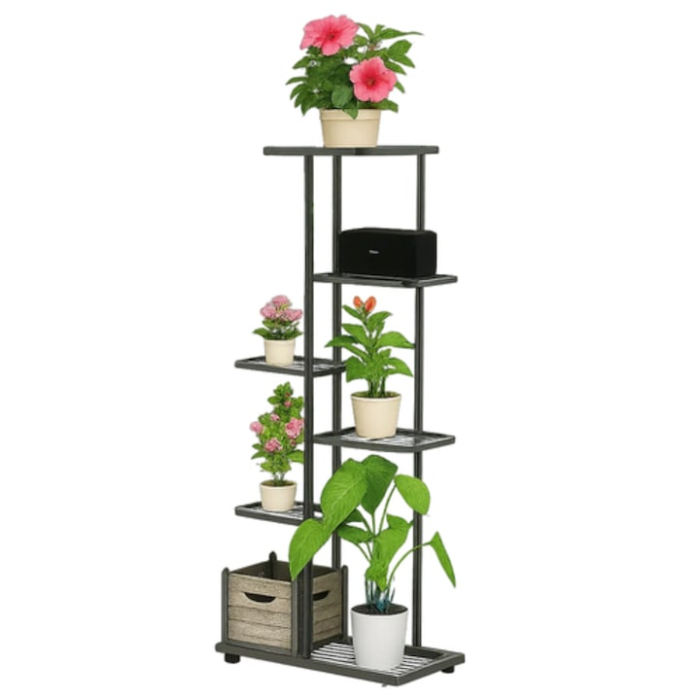 Suport metalic pentru plante VarioShop®, cu 6 niveluri, stil loft, structura stabila, design modern, montaj usor, ideal pentru interior, negru [4]