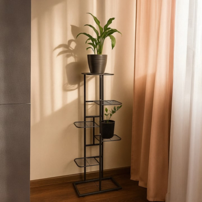 Suport metalic pentru plante VarioShop®, cu 6 niveluri, stil loft, structura stabila, design modern, montaj usor, ideal pentru interior, negru [9]