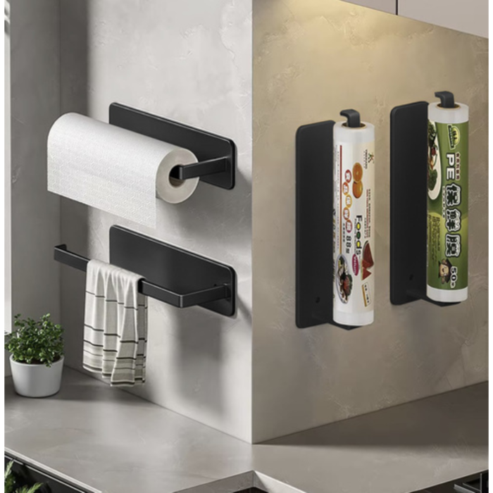 Suport metalic pentru prosoape de bucatarie VarioShop®, stil loft, montaj cu banda dublu adeziva, rezistent la umiditate, fara gaurire, otel carbon, 25 x 7 x 4.8 cm, Negru [5]