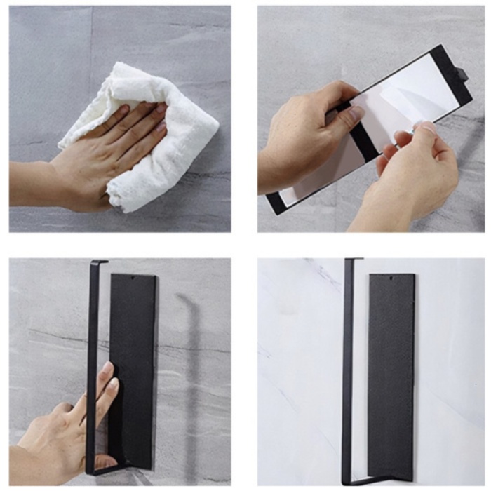 Suport metalic pentru prosoape de bucatarie VarioShop®, stil loft, montaj cu banda dublu adeziva, rezistent la umiditate, fara gaurire, otel carbon, 25 x 7 x 4.8 cm, Negru [4]