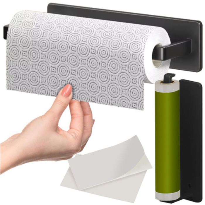 Suport metalic pentru prosoape de bucatarie VarioShop®, stil loft, montaj cu banda dublu adeziva, rezistent la umiditate, fara gaurire, otel carbon, 25 x 7 x 4.8 cm, Negru [7]