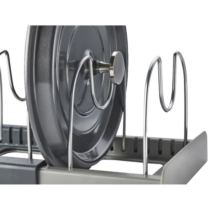 Suport Organizator Extensibil Pentru Vase VarioShop®, Capace, Oale, Tigai, Economisire Spatiu, Estetic, 7 Separatoare, 56 x 21 x 16 cm, Gri [16]