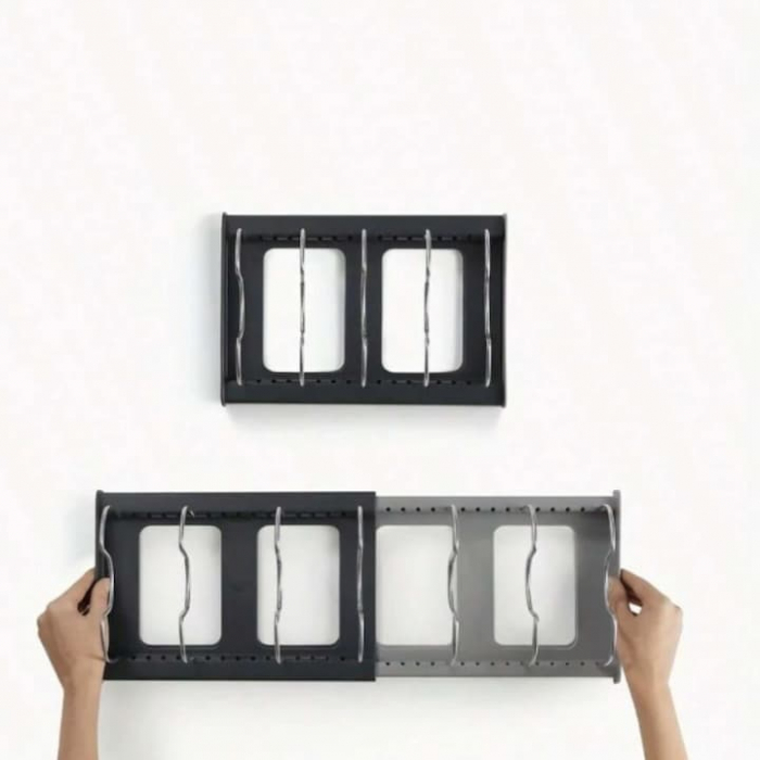 Suport Organizator Extensibil Pentru Vase VarioShop®, Capace, Oale, Tigai, Economisire Spatiu, Estetic, 7 Separatoare, 56 x 21 x 16 cm, Gri [19]