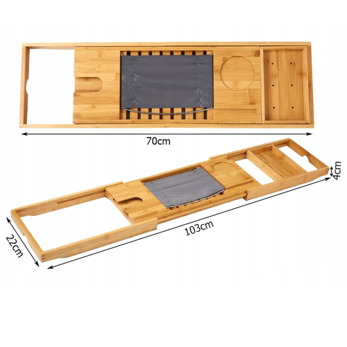 Suport pentru cada din bambus VarioShop®, ajustabil 70-103 cm, cu spatii pentru tableta, carte, pahar, sapun si lumanare [4]