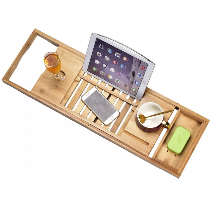 Suport pentru cada din bambus VarioShop®, ajustabil 70-103 cm, cu spatii pentru tableta, carte, pahar, sapun si lumanare [6]