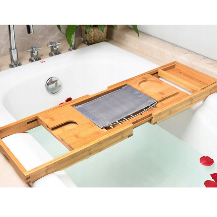 Suport pentru cada din bambus VarioShop®, ajustabil 70-103 cm, cu spatii pentru tableta, carte, pahar, sapun si lumanare [7]