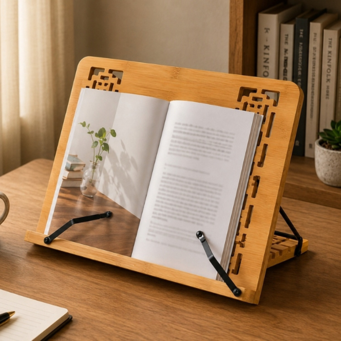 Suport pentru carti VarioShop®, reglabil si pliabil, pentru lectura, tablete si laptopuri, cu cleme metalice, 34 x 24.3 cm, maro [7]