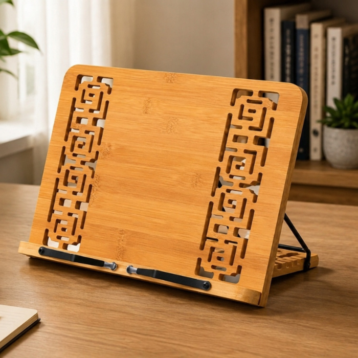 Suport pentru carti VarioShop®, reglabil si pliabil, pentru lectura, tablete si laptopuri, cu cleme metalice, 34 x 24.3 cm, maro [14]