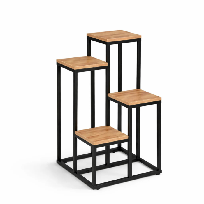 Suport pentru flori VarioShop®, 4 niveluri, stil loft industrial, structura metalica, polite stejar Sonoma, 34x34x69 cm, negru [5]