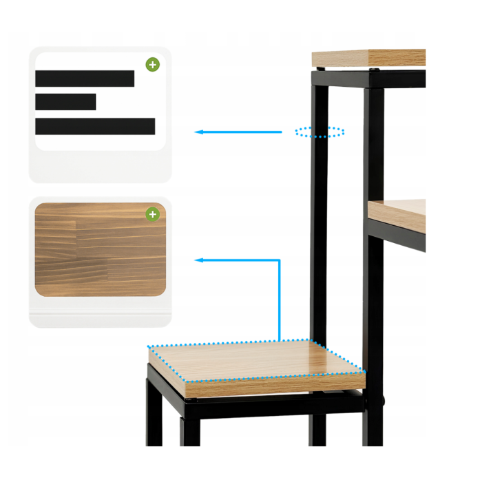 Suport pentru flori VarioShop® metalic tip etajera, 3 niveluri, stil loft industrial, rafturi pentru plante, negru cu finisaj lemn, inaltime 67 cm [7]