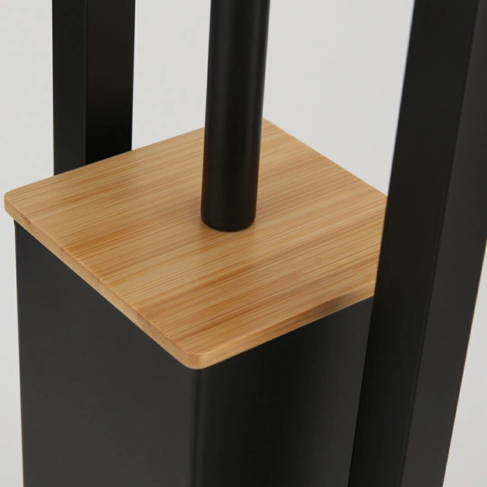 Suport pentru hartie igienica si perie de toaleta VarioShop®, baza ingreunata, recipient interior detasabil, metal sii bambus, 72 cm, negru mat  [9]