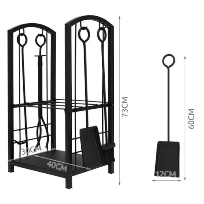 Suport pentru lemne VarioShop®, cu accesorii 4 in 1 cleste, lopata, matura si vatrai, otel inoxidabil, finisaj mat, capacitate 30 kg, pentru interior si exterior [11]