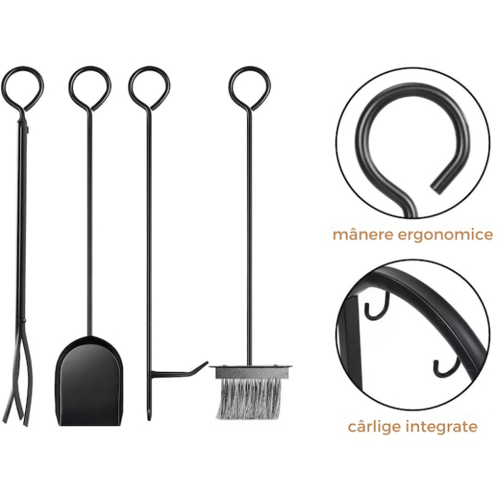Suport pentru lemne VarioShop®, cu accesorii 4 in 1 cleste, lopata, matura si vatrai, otel inoxidabil, finisaj mat, capacitate 30 kg, pentru interior si exterior [3]