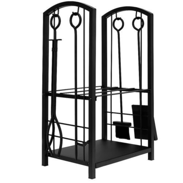 Suport pentru lemne VarioShop®, cu accesorii 4 in 1 cleste, lopata, matura si vatrai, otel inoxidabil, finisaj mat, capacitate 30 kg, pentru interior si exterior [10]
