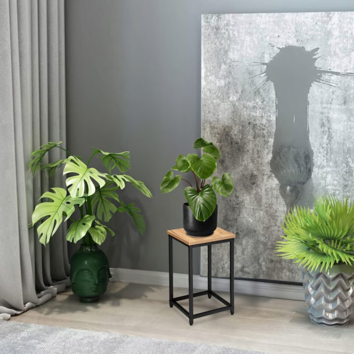 Suport pentru plante metalic VarioShop®, 43.5 cm, design modern, structura otel rezistent, negru/crem [2]