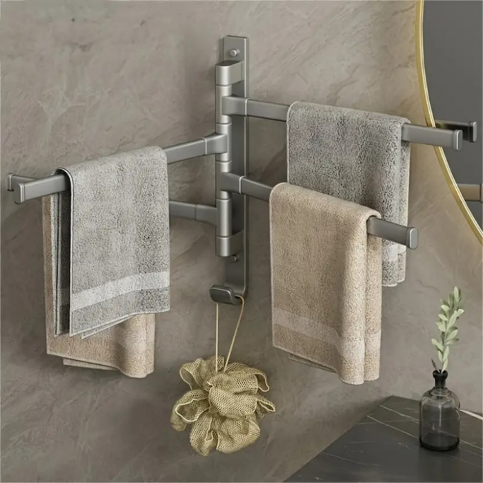 Suport pentru prosoape VarioShop®, 4 brate, Rezistent la Apa, Rugina, Lipire/Perforare, Otel Inoxidabil, Dimensiune 30 cm, Gri [1]