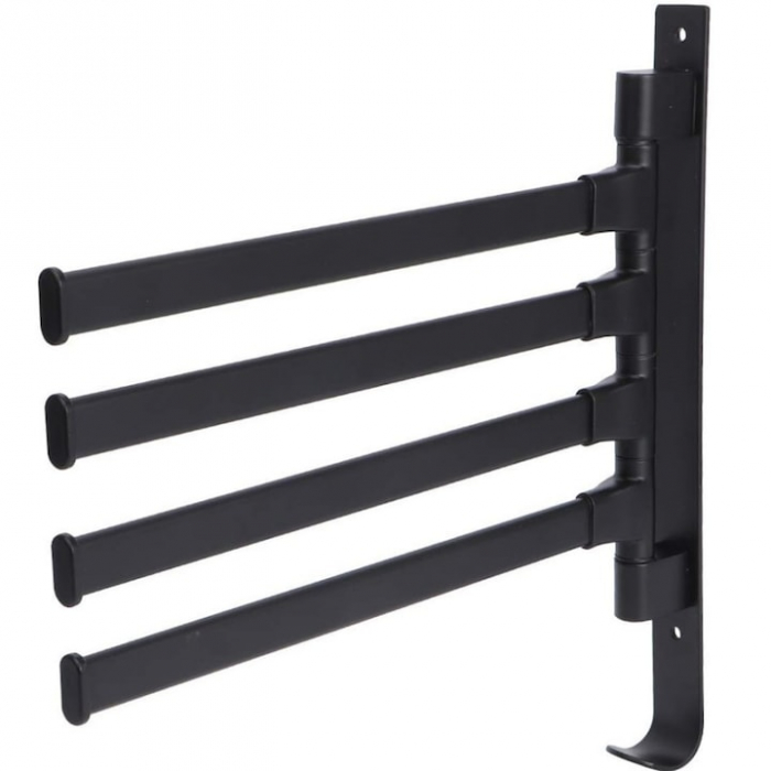 Suport pentru prosoape VarioShop®, 4 brate, Rezistent la Apa, Rugina, Lipire/Perforare, Otel Inoxidabil, Dimensiune 30 cm, Negru [8]