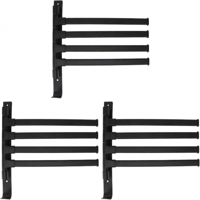 Suport pentru prosoape VarioShop®, 4 brate, Rezistent la Apa, Rugina, Lipire/Perforare, Otel Inoxidabil, Dimensiune 30 cm, Negru [14]