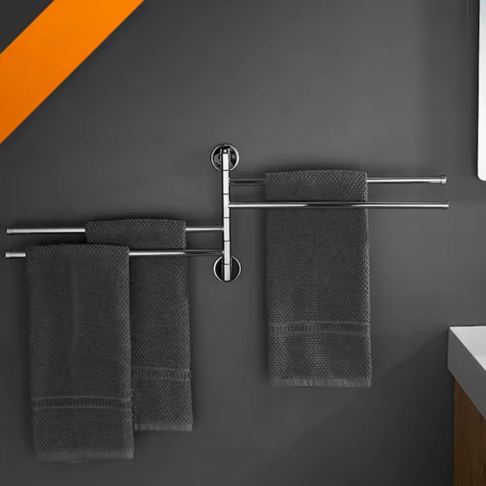 Suport pentru prosoape VarioShop®, pentru baie, bucatarie, design elegant, 4 brate mobile, 360 de grade, otel inoxidabil, dimensiune 43 x 35 cm, Argintiu [3]