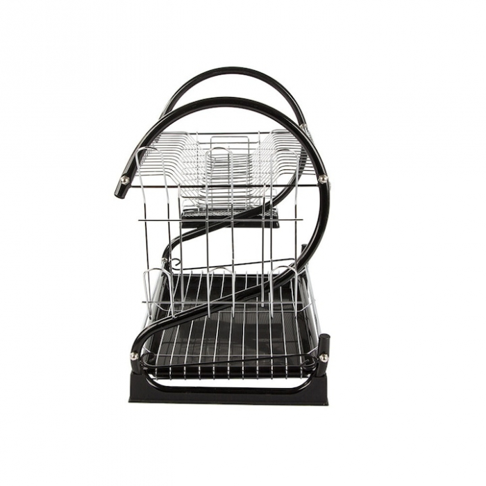 Suport pentru uscarea vaselor pe 2 nivele VarioShop®, Capacitate 16 vase si 6 pahare, Suport tacamuri, Tava de plastic pentru scurgerea excesului de apa, Dimensiuni 38 x 52 x 25.5 cm, Negru [10]