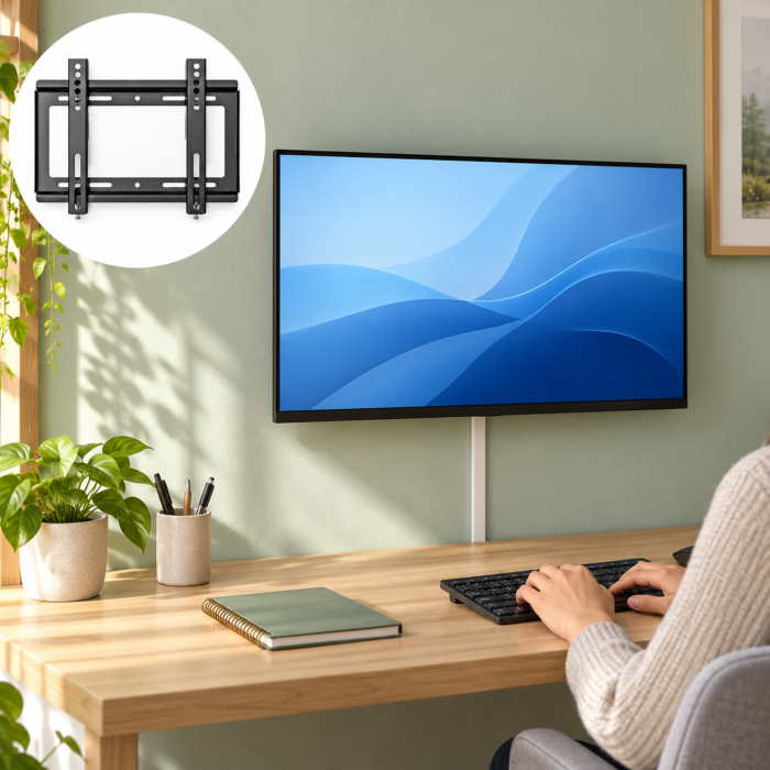 Suport perete TV VarioShop®, 14–42 inch, compatibil LCD si LED, sustine pana la 25 kg, prindere VESA, structura din otel, suruburi si accesorii de montaj incluse, negru [3]