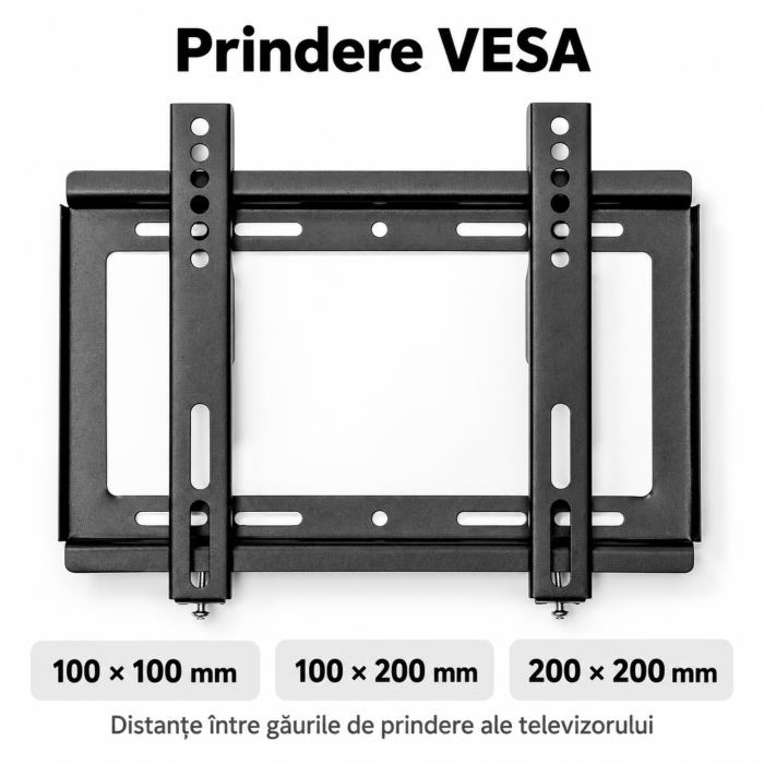 Suport perete TV VarioShop®, 14–42 inch, compatibil LCD si LED, sustine pana la 25 kg, prindere VESA, structura din otel, suruburi si accesorii de montaj incluse, negru [4]
