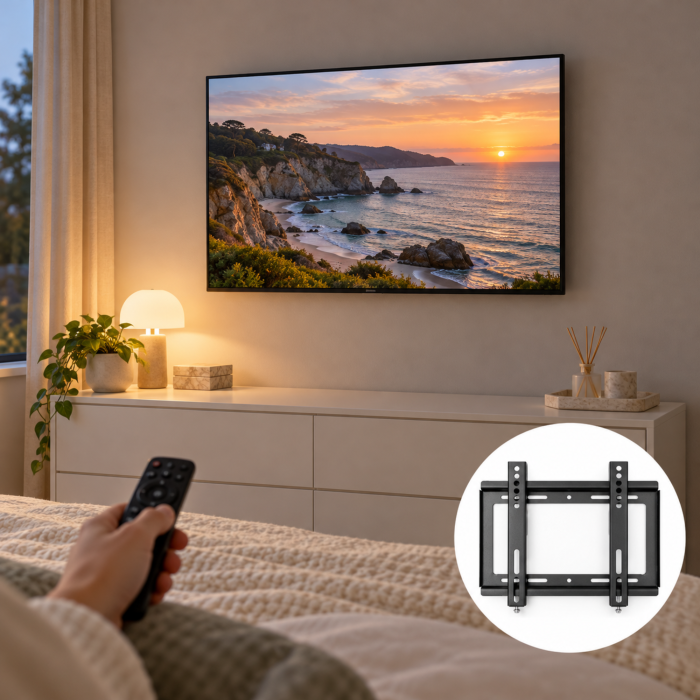 Suport perete TV VarioShop®, 14–42 inch, compatibil LCD si LED, sustine pana la 25 kg, prindere VESA, structura din otel, suruburi si accesorii de montaj incluse, negru [2]