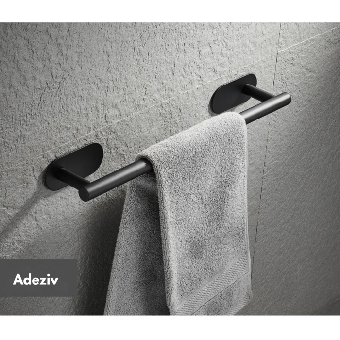 Suport prosop metalic negru din otel inoxidabil VarioShop®, cu montaj autoadeziv sau cu suruburi, ideal pentru bucatarie si baie, economiseste spatiu, 40 cm, Negru [4]