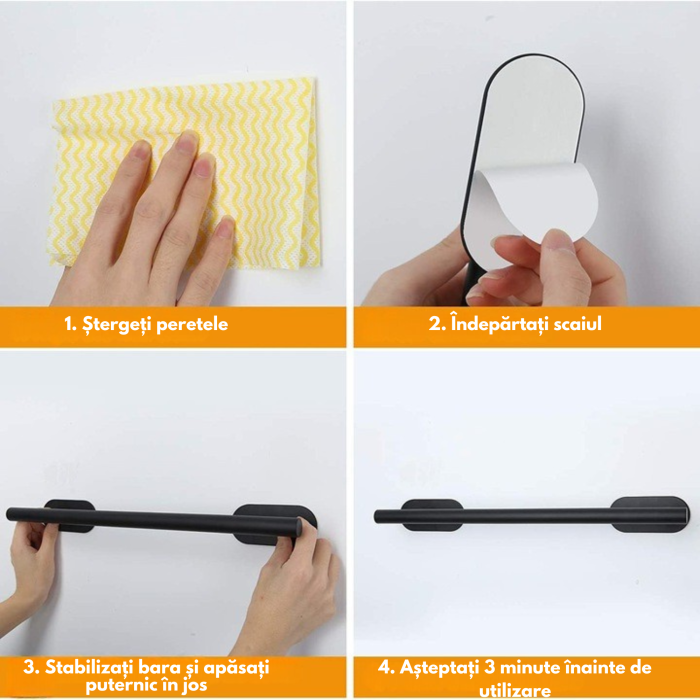 Suport prosop metalic negru din otel inoxidabil VarioShop®, cu montaj autoadeziv sau cu suruburi, ideal pentru bucatarie si baie, economiseste spatiu, 40 cm, Negru [3]