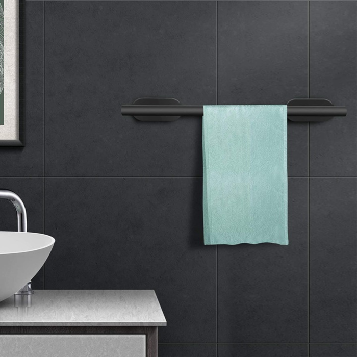 Suport prosop metalic negru din otel inoxidabil VarioShop®, cu montaj autoadeziv sau cu suruburi, ideal pentru bucatarie si baie, economiseste spatiu, 40 cm, Negru [6]