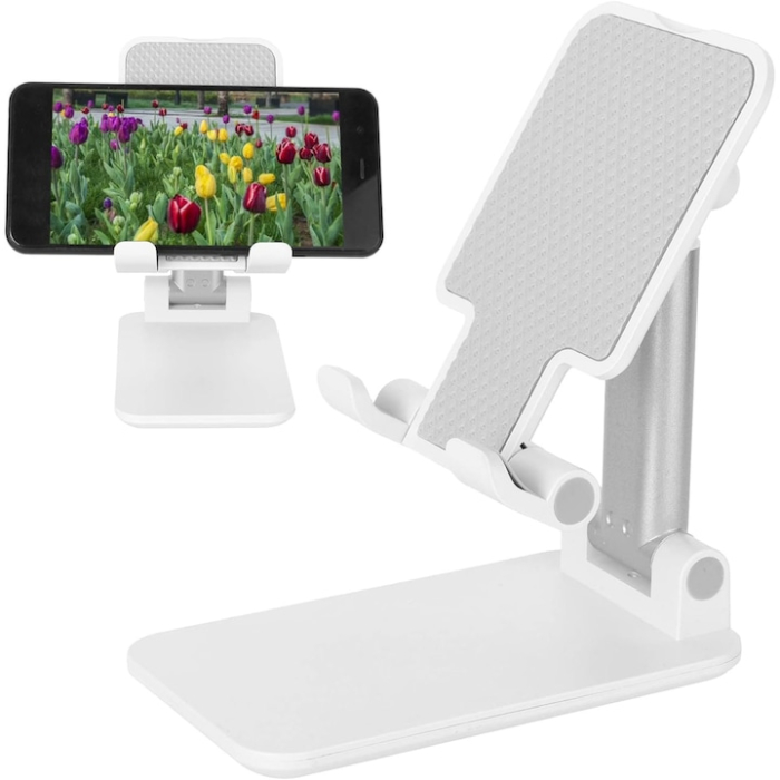 Suport reglabil pentru telefon sau tableta VarioShop®, reglabil, pliabil, stabil, compatibilitate universala, 10.5 x 6.5 cm, Alb [12]