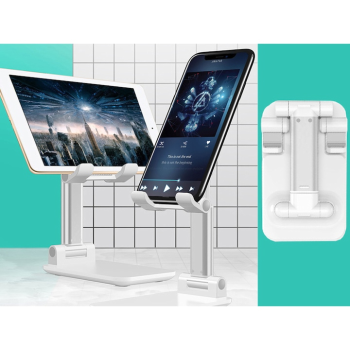 Suport reglabil pentru telefon sau tableta VarioShop®, reglabil, pliabil, stabil, compatibilitate universala, 10.5 x 6.5 cm, Alb [9]