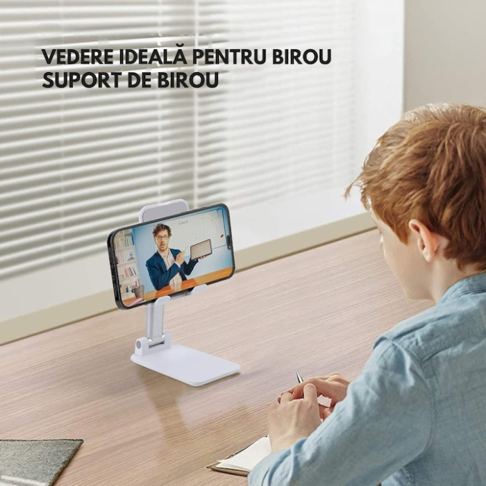Suport reglabil pentru telefon sau tableta VarioShop®, reglabil, pliabil, stabil, compatibilitate universala, 10.5 x 6.5 cm, Alb [5]