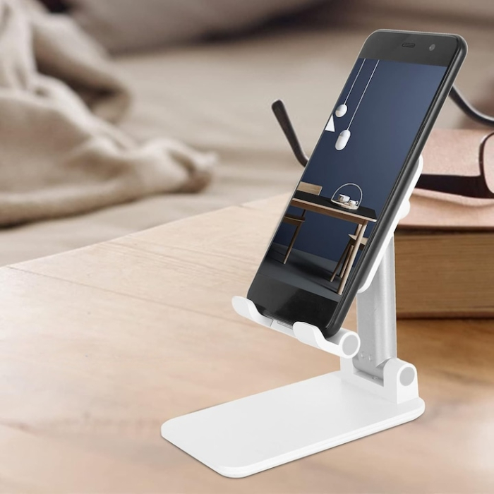 Suport reglabil pentru telefon sau tableta VarioShop®, reglabil, pliabil, stabil, compatibilitate universala, 10.5 x 6.5 cm, Alb [8]