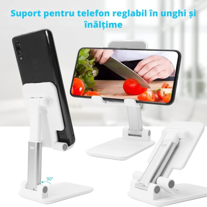 Suport reglabil pentru telefon sau tableta VarioShop®, reglabil, pliabil, stabil, compatibilitate universala, 10.5 x 6.5 cm, Alb [4]