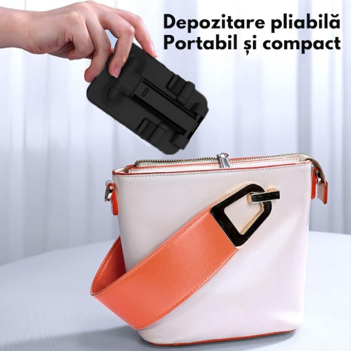 Suport reglabil pentru telefon sau tableta VarioShop®, reglabil, pliabil, stabil, compatibilitate universala, 10.5 x 6.5 cm, Negru [5]