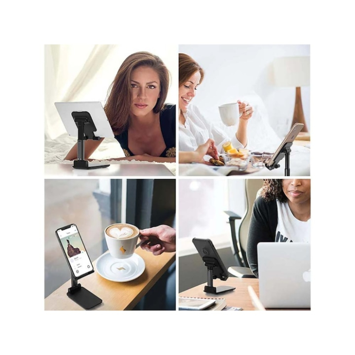 Suport reglabil pentru telefon sau tableta VarioShop®, reglabil, pliabil, stabil, compatibilitate universala, 10.5 x 6.5 cm, Negru [9]