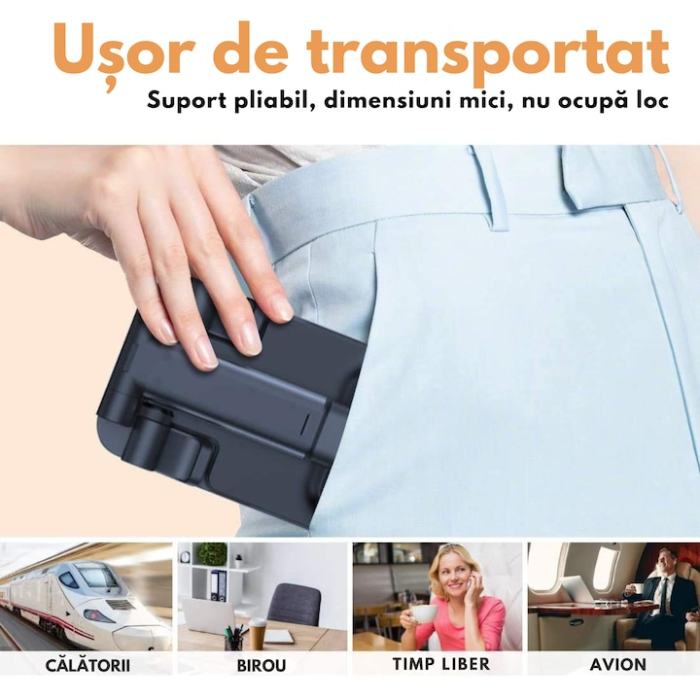 Suport reglabil pentru telefon sau tableta VarioShop®, reglabil, pliabil, stabil, compatibilitate universala, 10.5 x 6.5 cm, Negru [4]