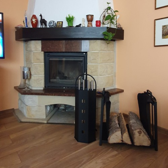 Suport si geanta pentru semineu 2 in 1 VarioShop®, depozitat lemne, rezistent, cu maner, 50.5x37x50 cm, negru [11]