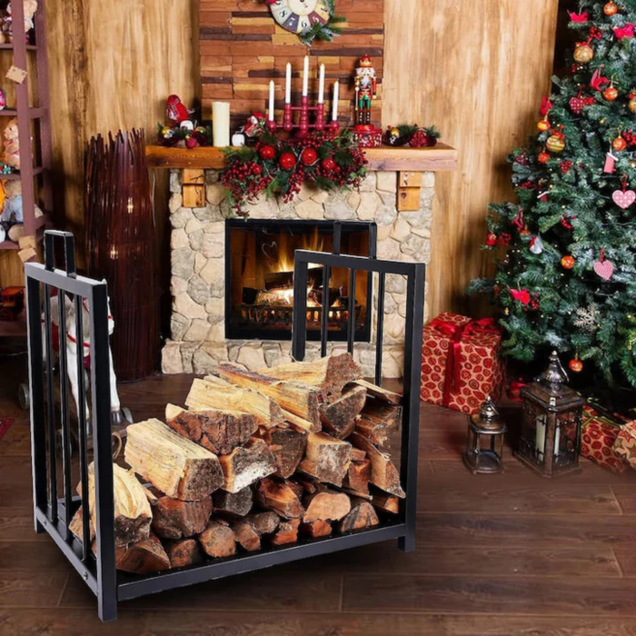 Suport si geanta pentru semineu 2 in 1 VarioShop®, depozitat lemne, rezistent, cu maner, 50.5x37x50 cm, negru [13]