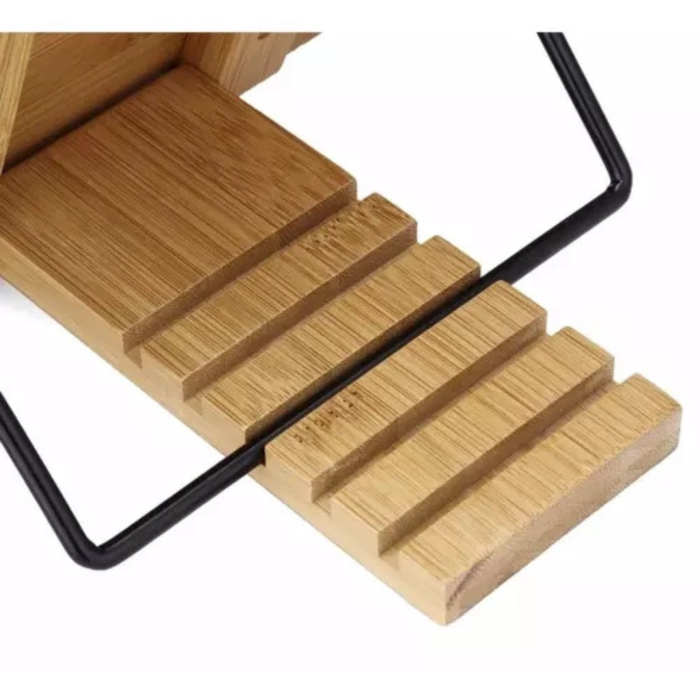 Suport tip stand pentru carti VarioShop®, potrivit pentru laptop, tableta, 2 brate reglabile, 6 nivele de ajustare, portabil, 21 x 28 x 13-18,5 cm, bambus, Maro [20]