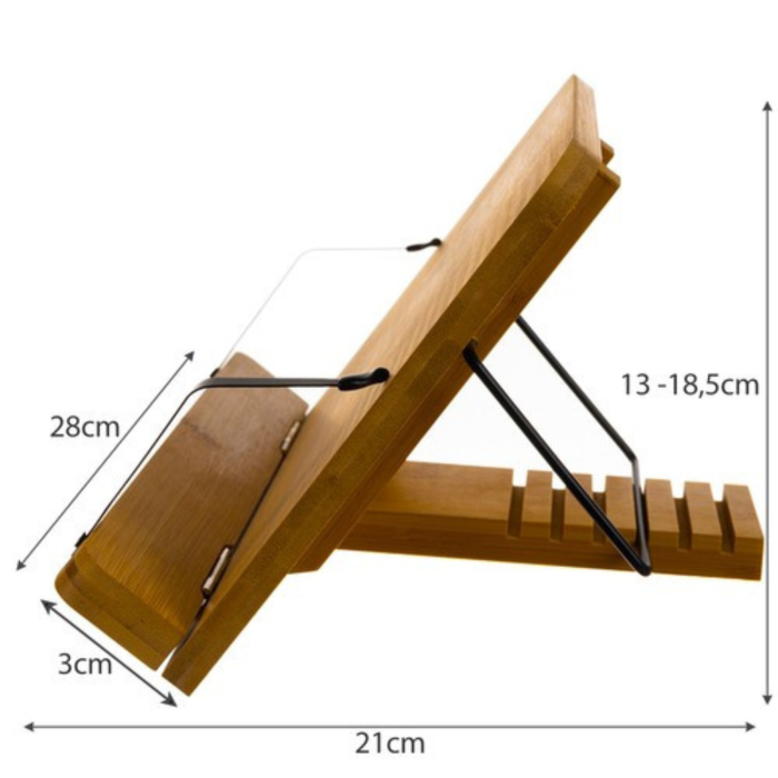 Suport tip stand pentru carti VarioShop®, potrivit pentru laptop, tableta, 2 brate reglabile, 6 nivele de ajustare, portabil, 21 x 28 x 13-18,5 cm, bambus, Maro [17]